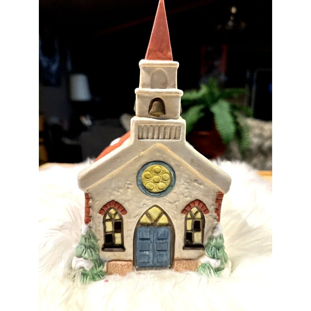 Vintage Lighted Christmas Village Church Putz Snow Top House Table Mantle Tree